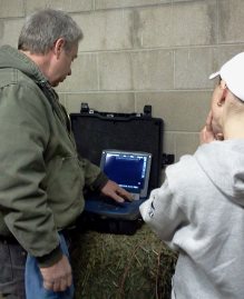 Dr. Woodall checking equine digital ultrasound